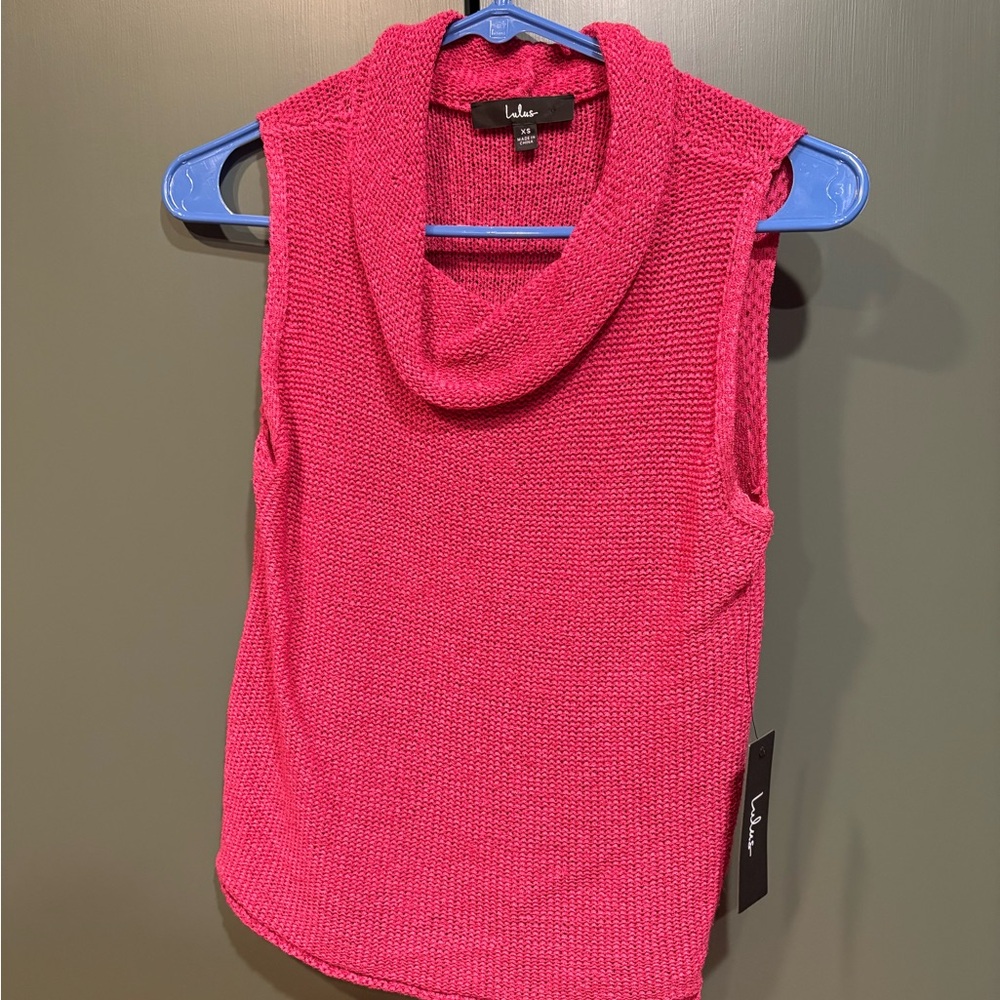 Lulu's Vibrant Pink Cowl Neck Sweater